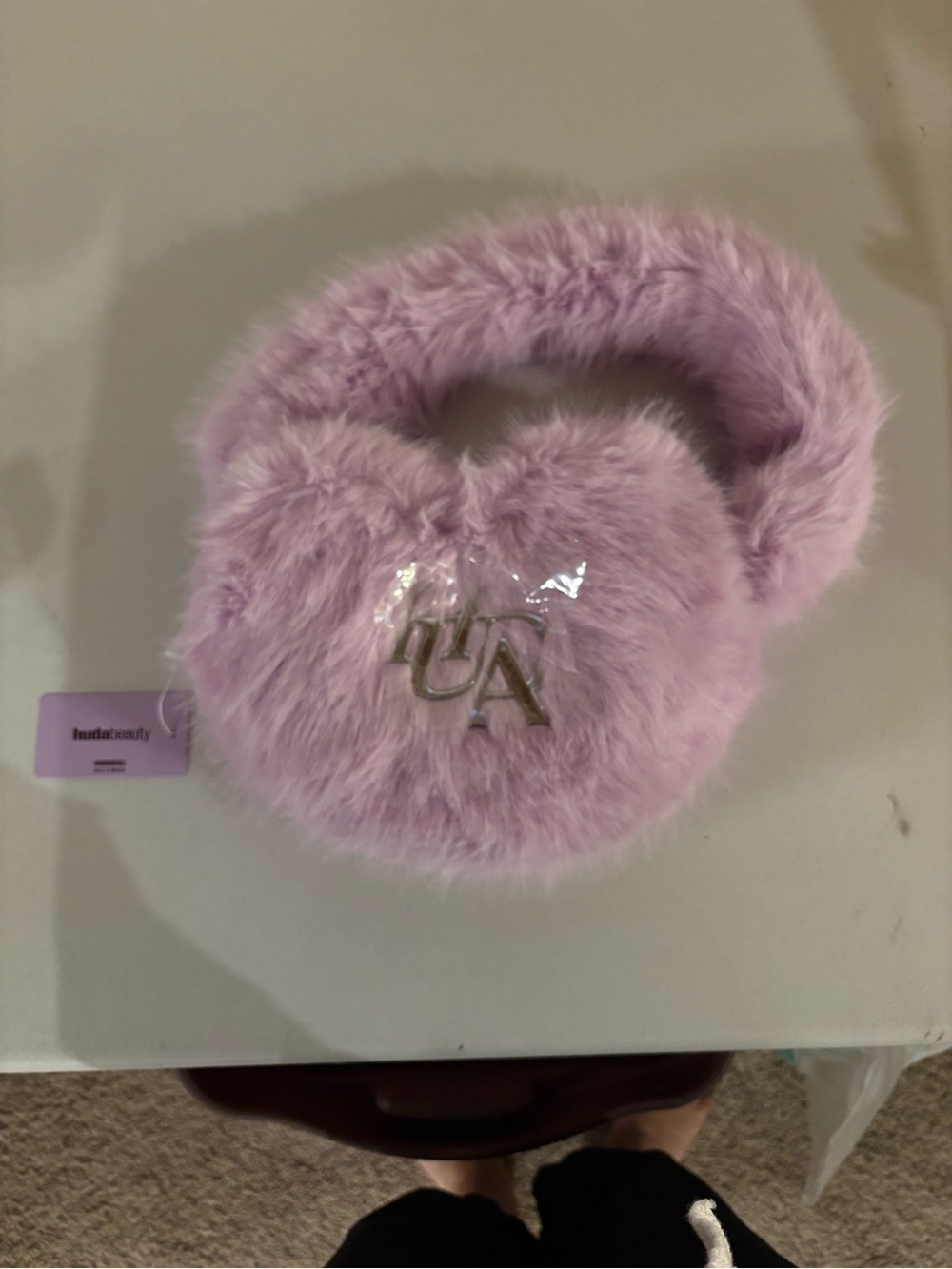 HUDA BEAUTY Lilac Faux Fur Bag with Metallic Logo